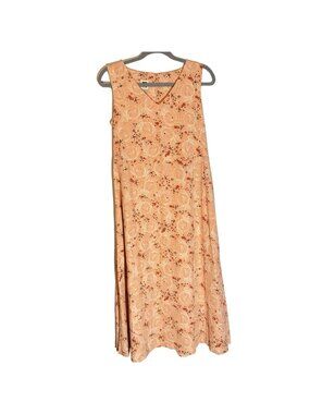 Anne Klein Womens Sleeveless V-Neck Floral Dress Warm Sand Combo Size S dress.